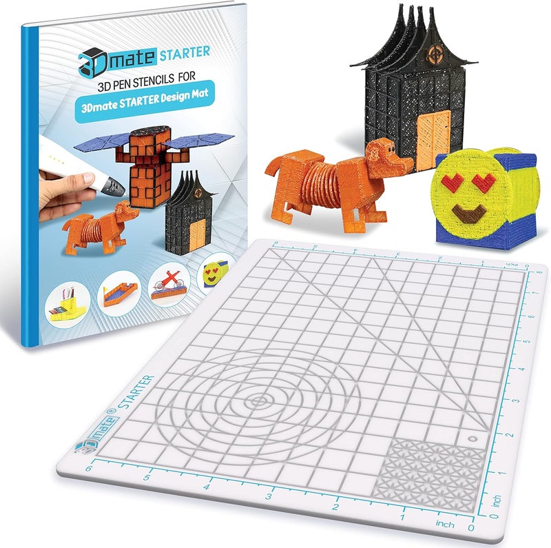 3Dmate Starter - Transparent 3D Pen Mat 9 x 7 Inches with Compatible Stencils Book - Flexible Two-Sided Heat-Resistant Silicone - 3D Pen Accessories - Templates for Kids, Adults - Image 1